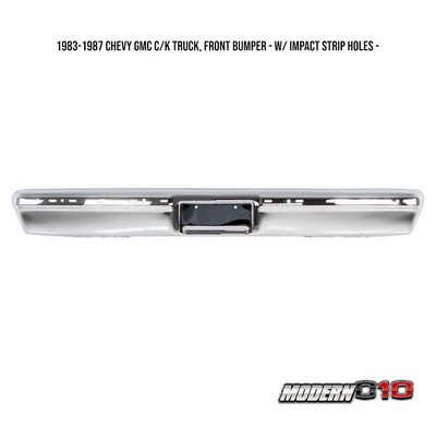 1983-1987 Chevy GMC C/K Truck, Front Bumper - w/ Impact Strip Holes -