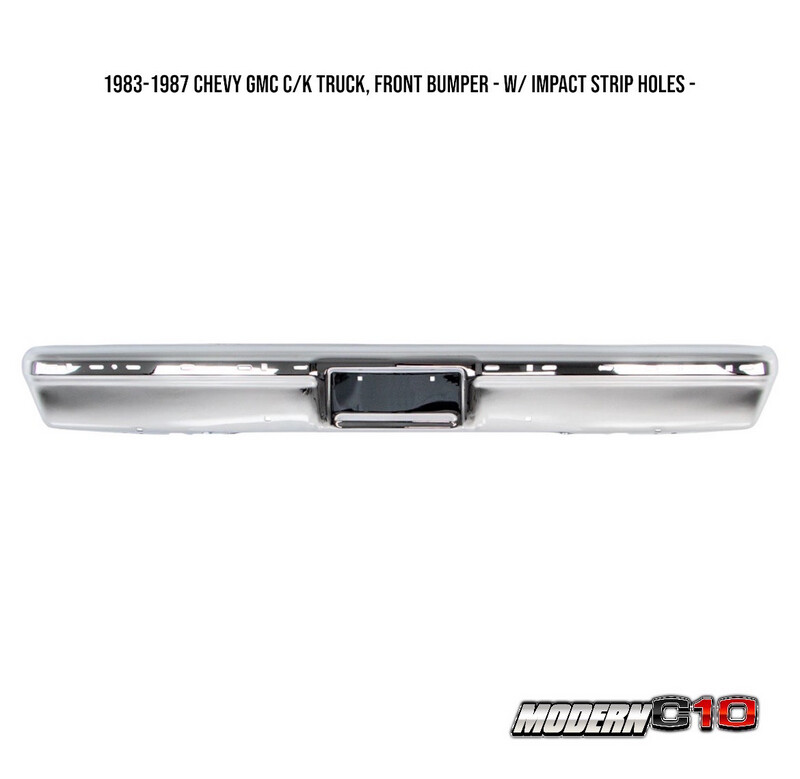 1983-1987 Chevy GMC C/K Truck, Front Bumper - w/ Impact Strip Holes -