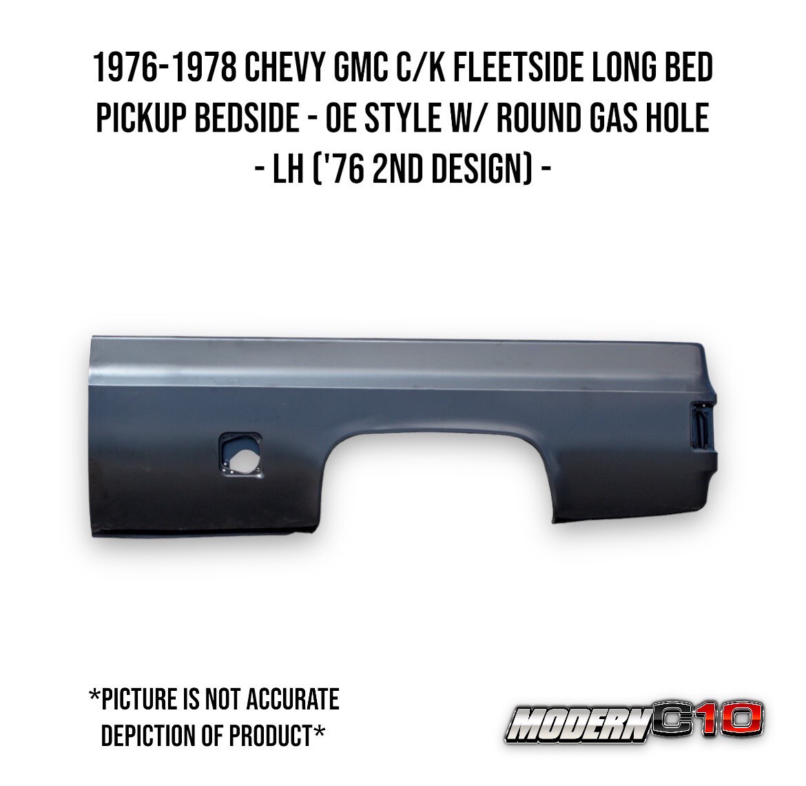 1976-1978 Chevy GMC C/K Fleetside Long Bed Pickup Bedside - OE Style w/ Round Gas Hole - LH ('76 2nd Design) -