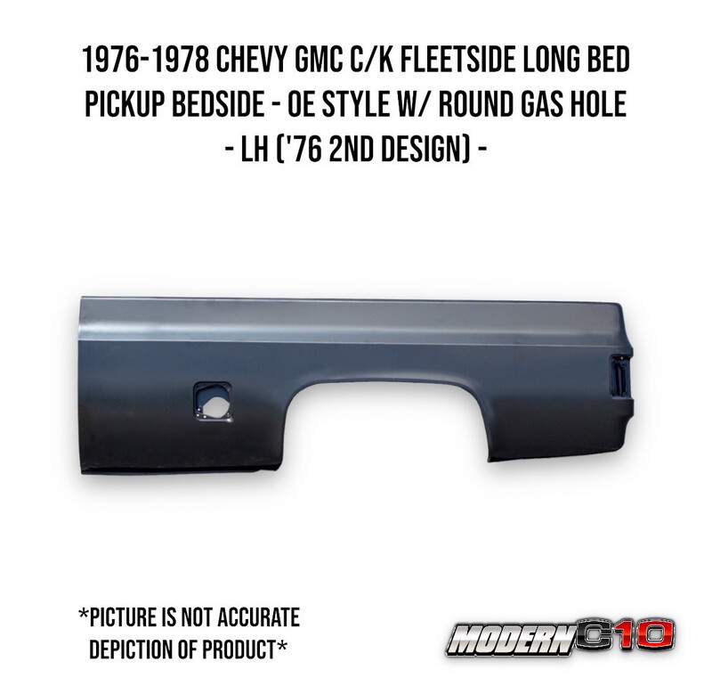 1976-1978 Chevy GMC C/K Fleetside Long Bed Pickup Bedside - OE Style w/ Round Gas Hole - LH ('76 2nd Design) -