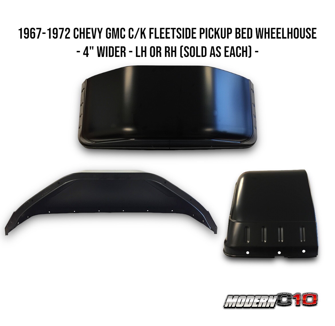 1967-1972 Chevy GMC C/K Fleetside Pickup Bed Wheelhouse - 4" Wider - LH or RH (Sold as Each) -