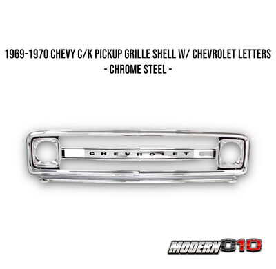 1969-1970 Chevy C/K Pickup Grille Shell w/ Chevrolet Letters - Chrome Steel -