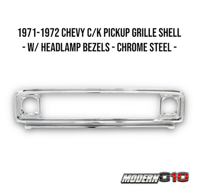 1971-1972 Chevy C/K Pickup Grille Shell - w/ Headlamp Bezels - Chrome Steel -