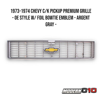 1973-1974 Chevy C/K Pickup Premium Grille - OE Style w/ Foil Bowtie Emblem - Argent Gray -