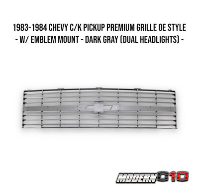 1983-1984 Chevy C/K Pickup Premium Grille OE Style - w/ Emblem Mount - Dark Gray (Dual Headlights) -