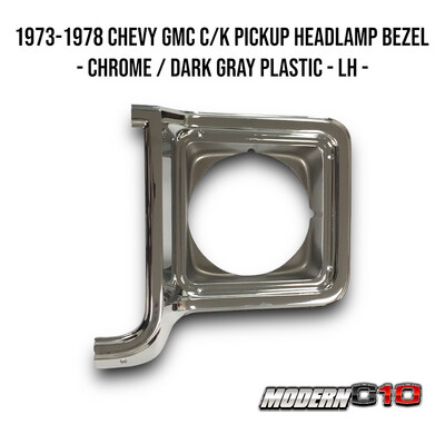 1973-1978 Chevy GMC C/K Pickup Headlamp Bezel - Chrome / Dark Gray Plastic - LH -