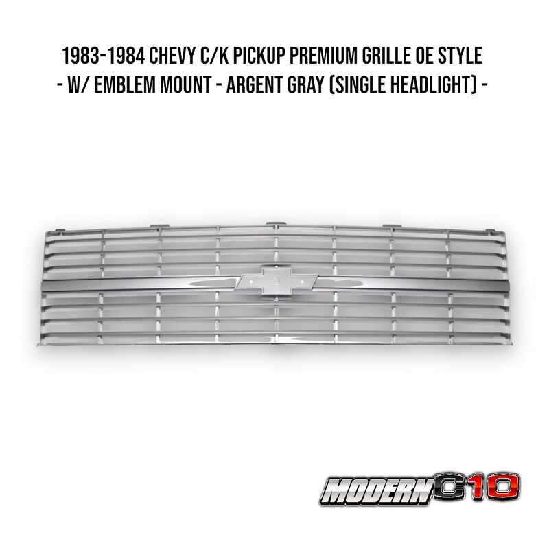 1983-1984 Chevy C/K Pickup Premium Grille OE Style  - w/ Emblem Mount - Argent Gray (Single Headlight) -