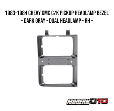 1983-1984 Chevy GMC C/K Pickup Headlamp Bezel - Dark Gray - Dual Headlamp - RH -