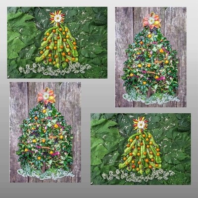 Greeting Cards: Celestial Vegetable Holiday Trees