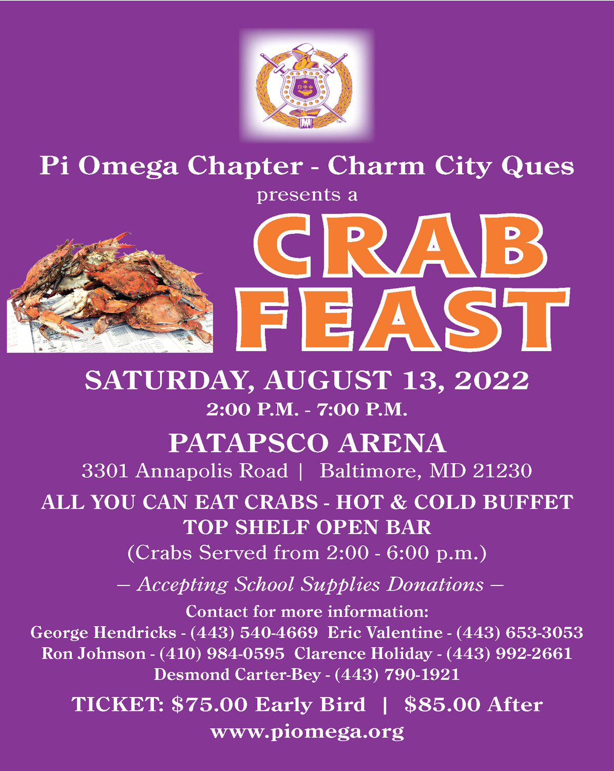 Pi Omega Crab Feast (Individual tickets)