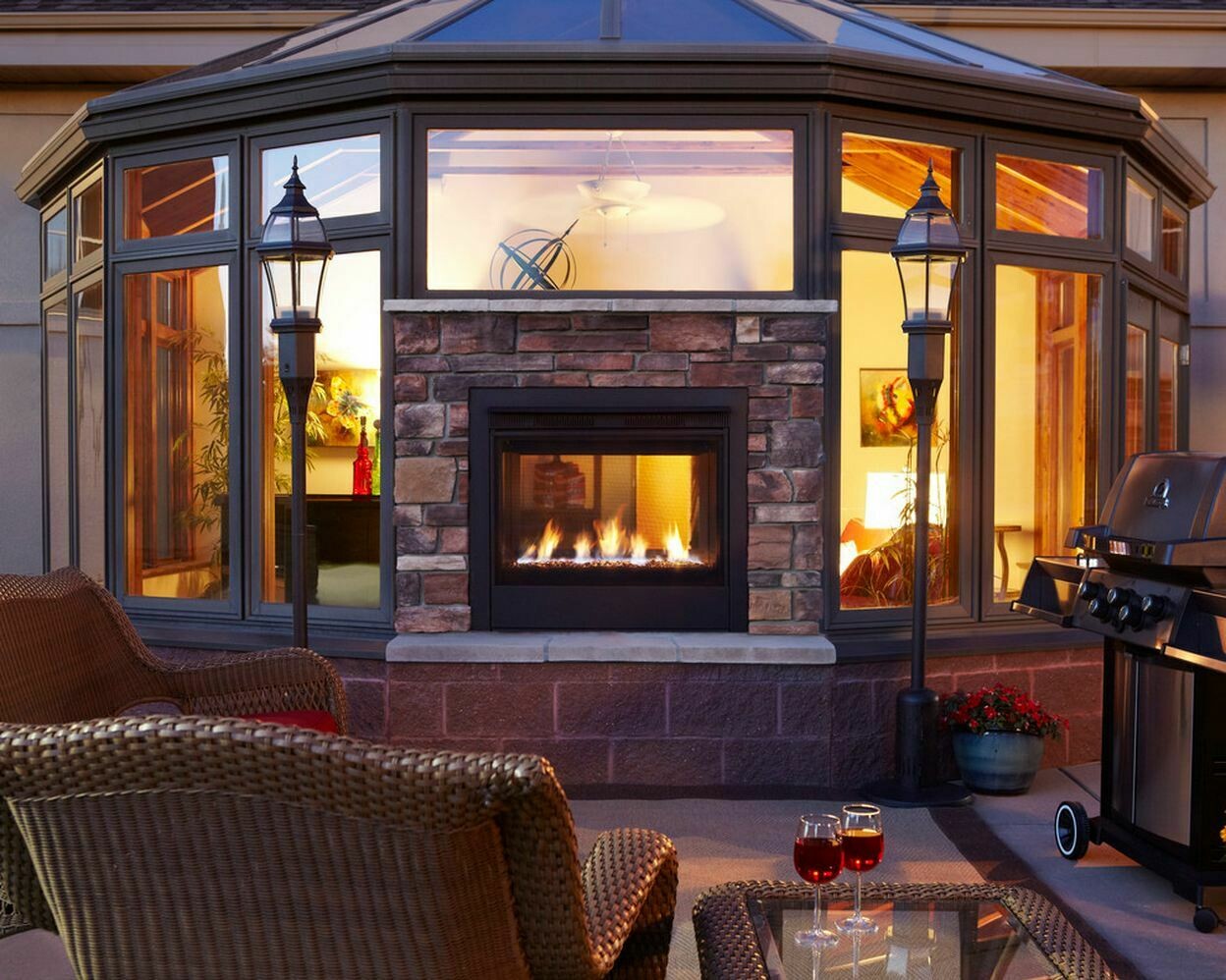 Heat & Glo indoor outdoor double sided gas fireplace in Pittsburgh PA