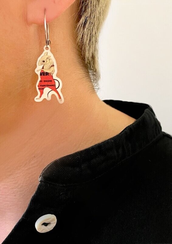Acrobat Mice Wooden Charm Earrings