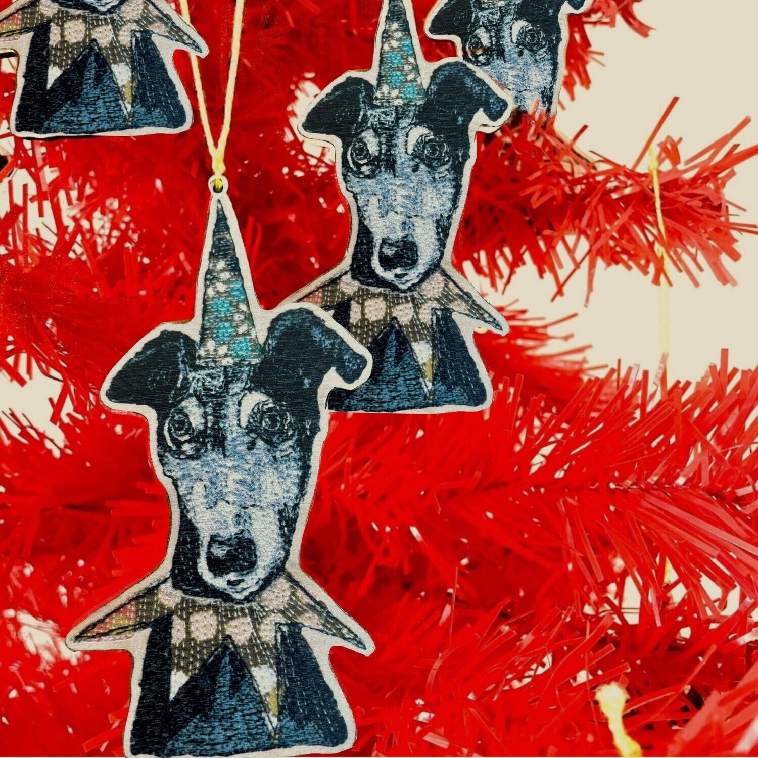 Party Lurcher  Wooden Decoration