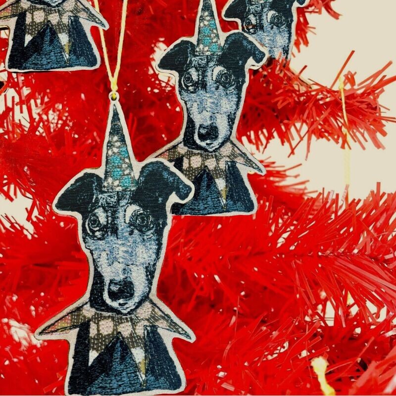 Party Lurcher  Wooden Decoration