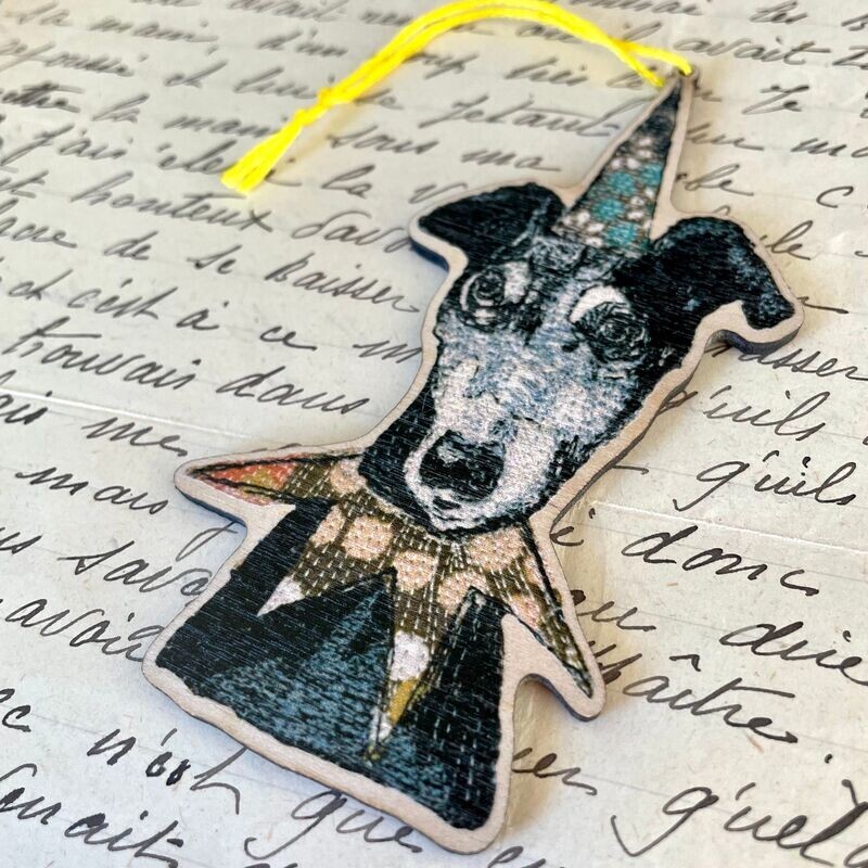 Party Lurcher  Wooden Decoration