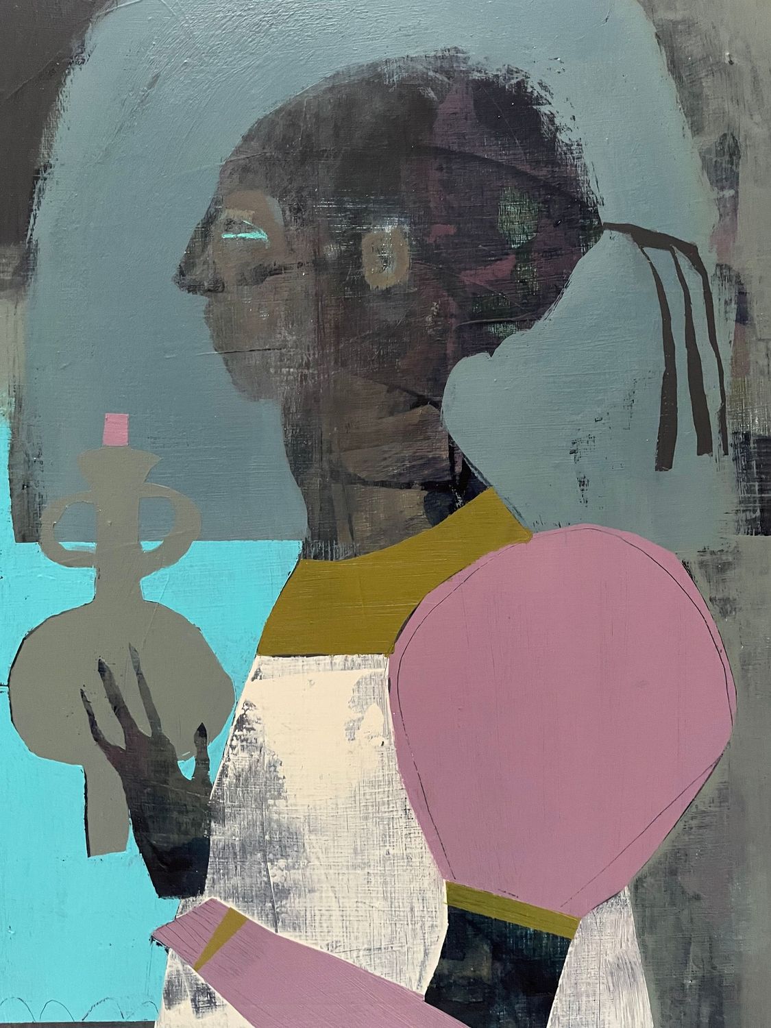 NEW! ORIGINAL ART: 'Moon Maiden Holding Amphora' Mixed Media Original Painting