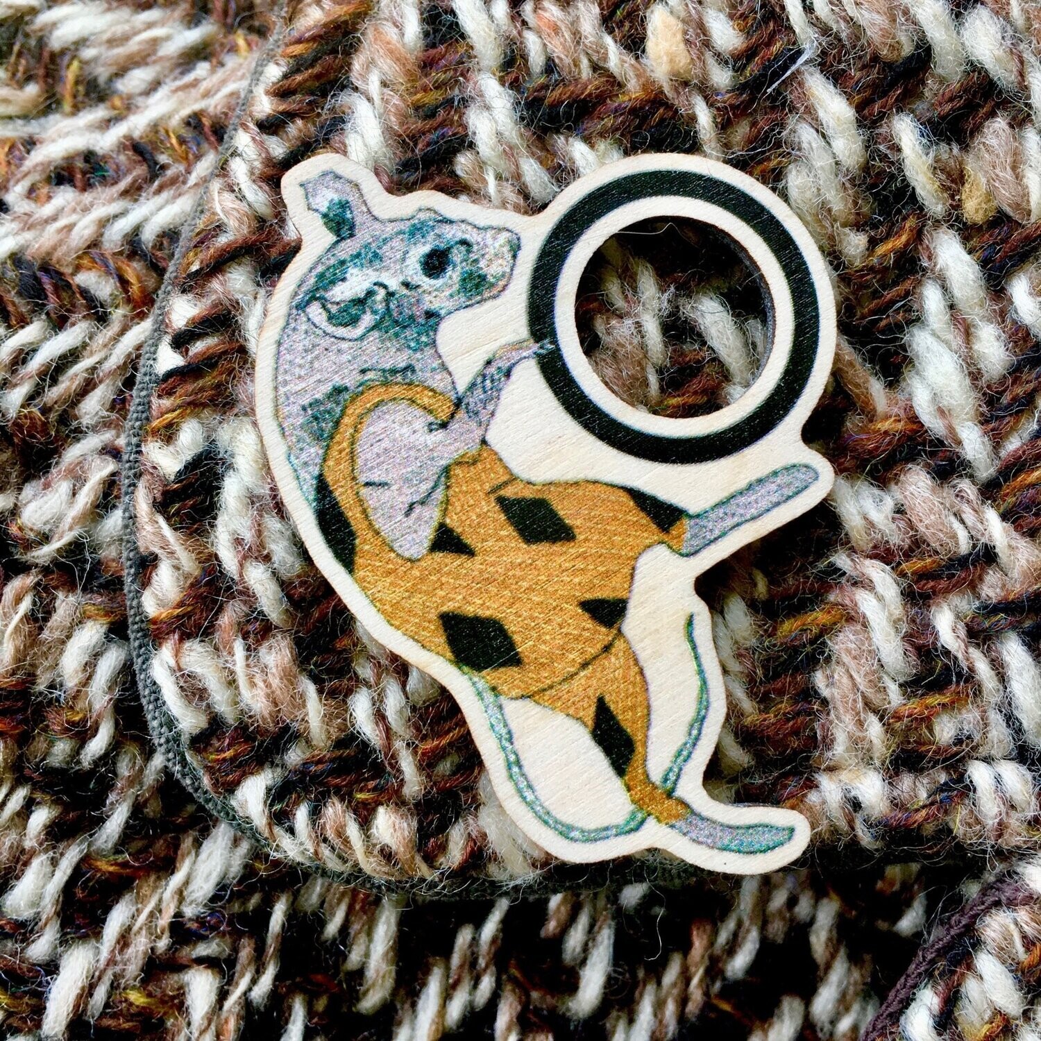 Acrobatic Mouse Wooden Pin Brooch Acrobatic Mouse Wooden Pin Brooch