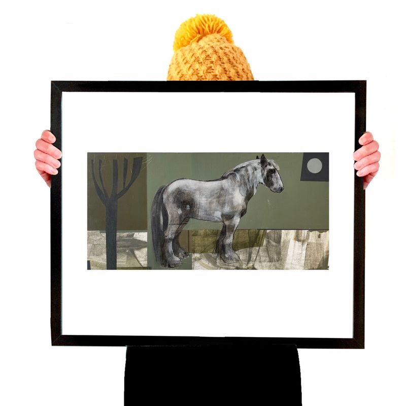 Cornish Horse, Coppiced Tree And Winter Sun A3 Print (Open Edition)