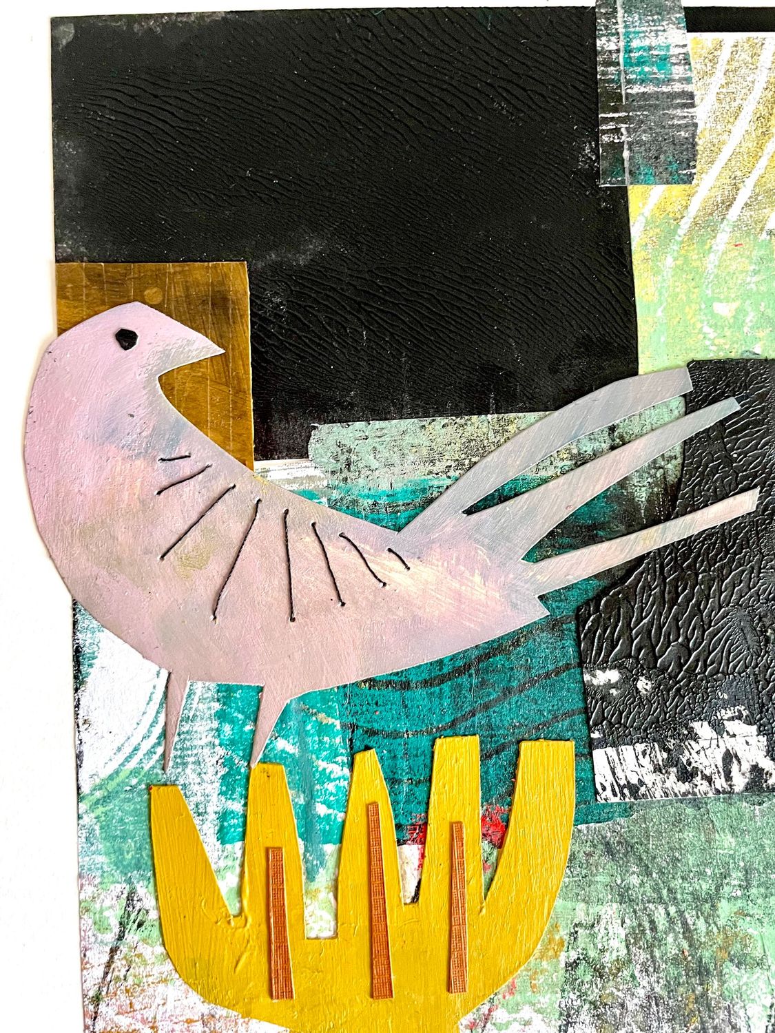 STUDIO SALE! Original Pink Patchwork Bird Mixed Media Picture STUDIO SALE! Original Pink Patchwork Bird Mixed Media Picture