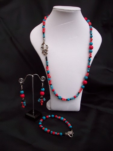 Turquoise and black glass beads