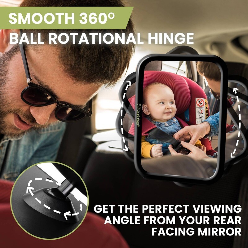 KeaBabies - Baby Car Seat Mirror (Large, Sleek Black)