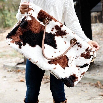 Julia Rose - Cow Print Sherpa Weekender Bag