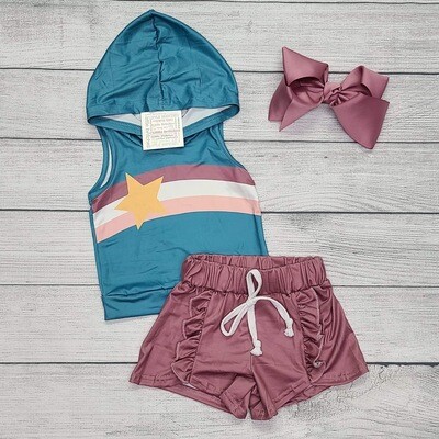Boutique Star Hoodie Shorts Outfit for babies, toddlers, and big girls sz 6mos-4t.