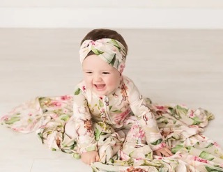 Aubrey Gianna Floral Bamboo Knot Gown w Headband Hannah