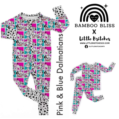 Bamboo Bliss X Little Britches Dalmatian Pink &amp; Blue Bamboo Collection