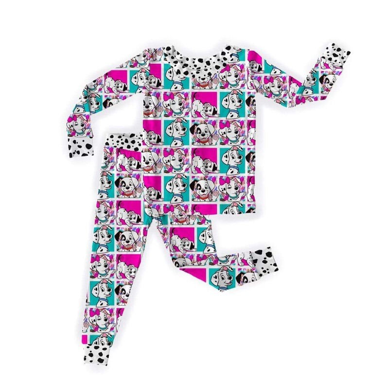 Dalmatians Pink &amp; Blue Long Sleeve 2pc pajama set by Bamboo Bliss &amp; Little Britches -Ready To Ship