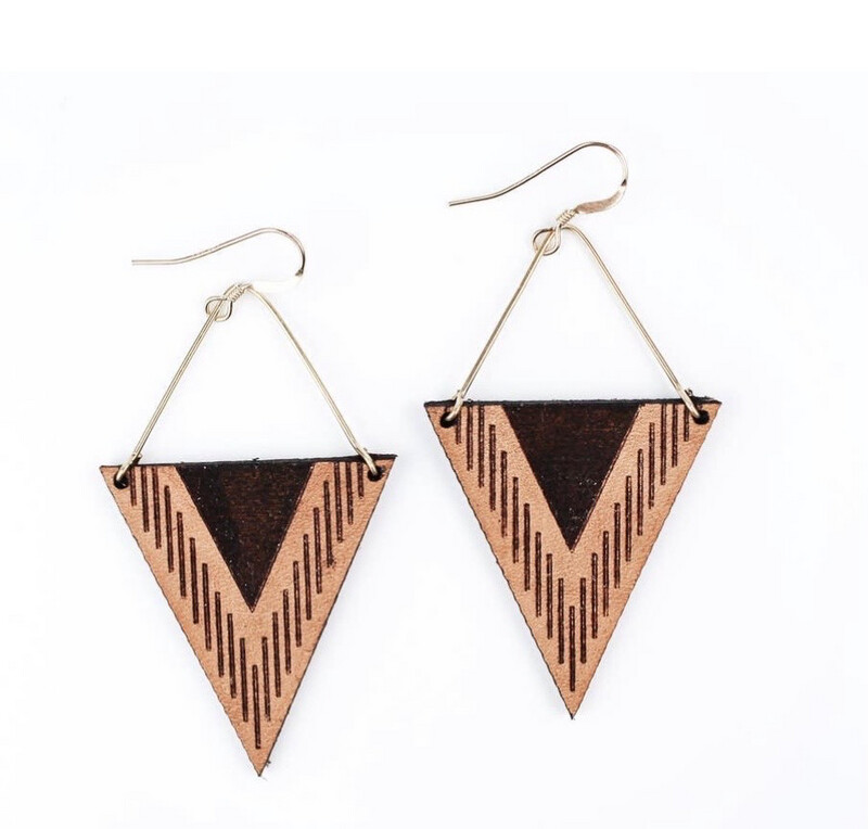 Triangle Gold Bar Leather Earrings