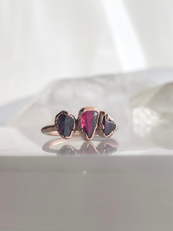 Garnet Three Stone Ring Size 6