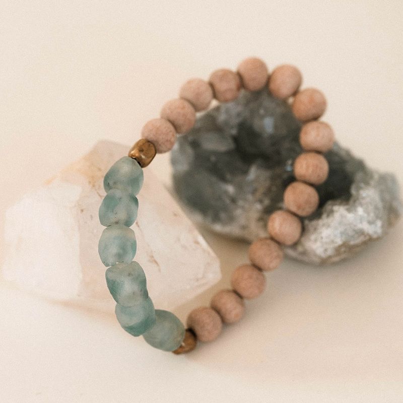 Blue Sea Glass + Rose Wood