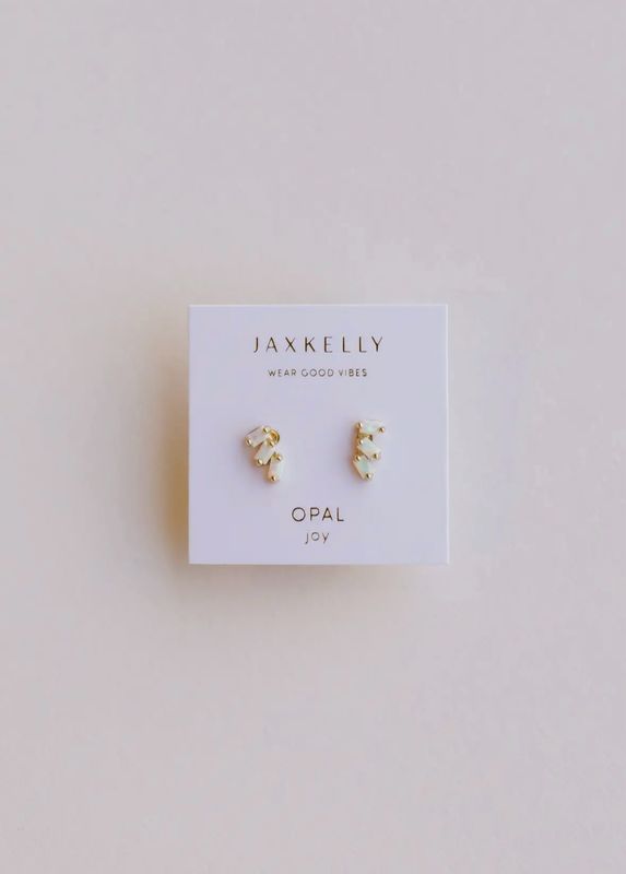 White Opal Offset Trio Gold Earrings