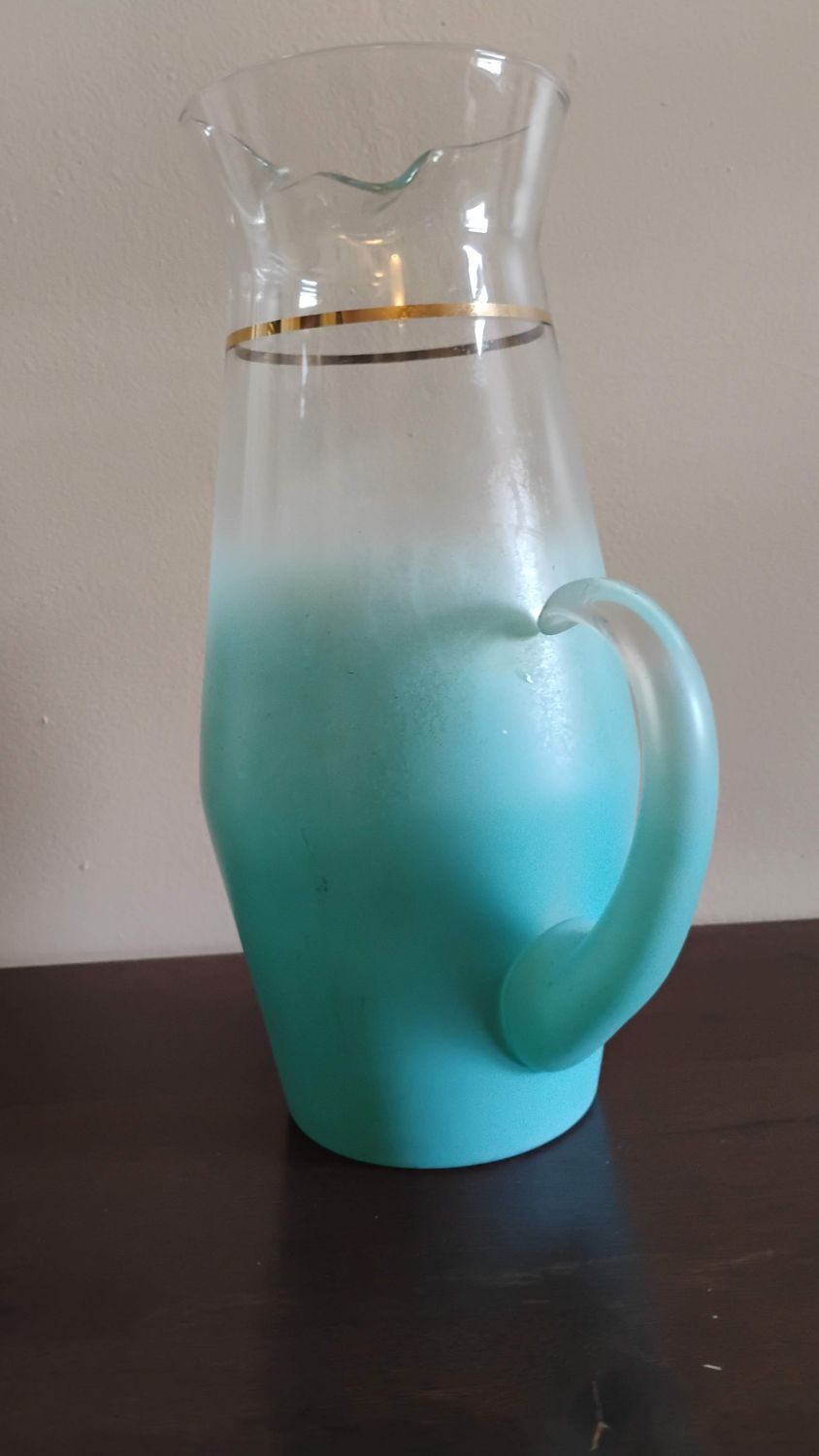 Vintage Mid-Century Frosted Glass Pitcher – $10