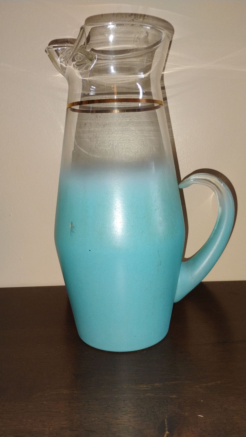 Vintage Mid-Century Frosted Glass Pitcher – $10
