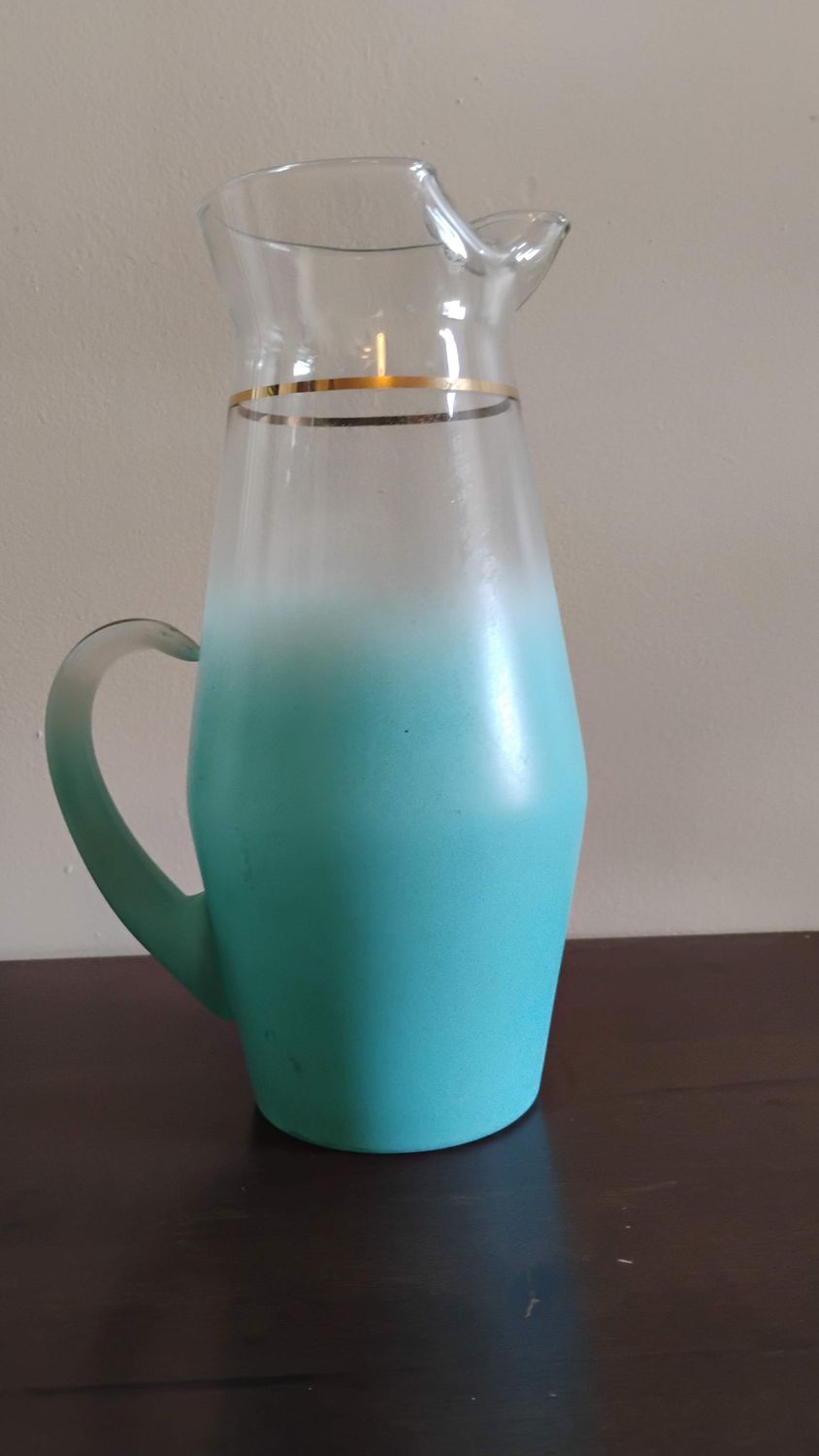 Vintage Mid-Century Frosted Glass Pitcher – $10