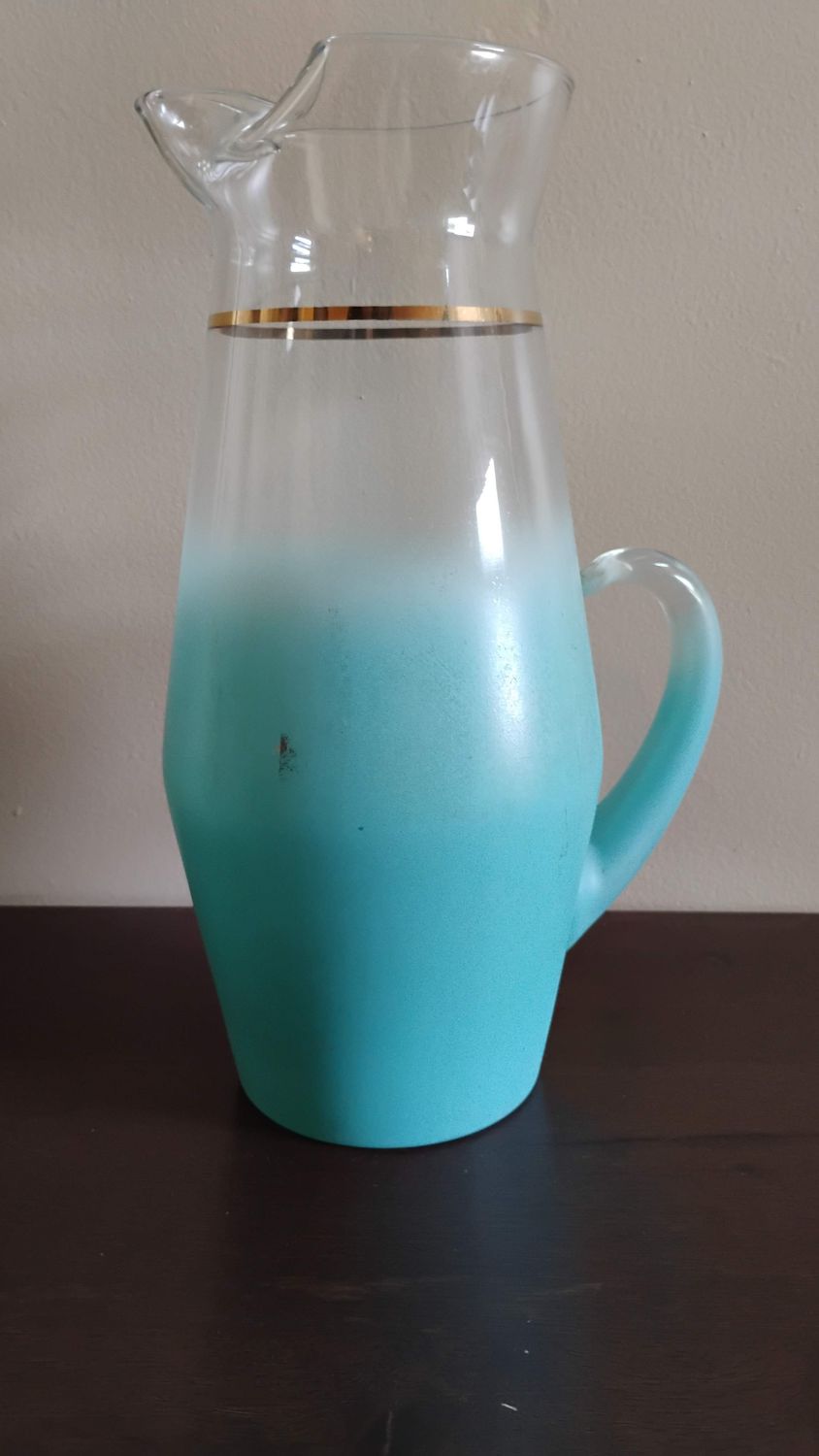 Vintage Mid-Century Frosted Glass Pitcher – $10