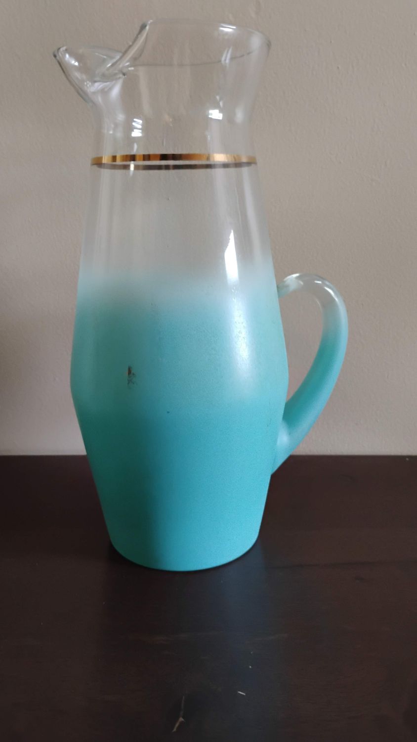 Vintage Mid-Century Frosted Glass Pitcher – $10