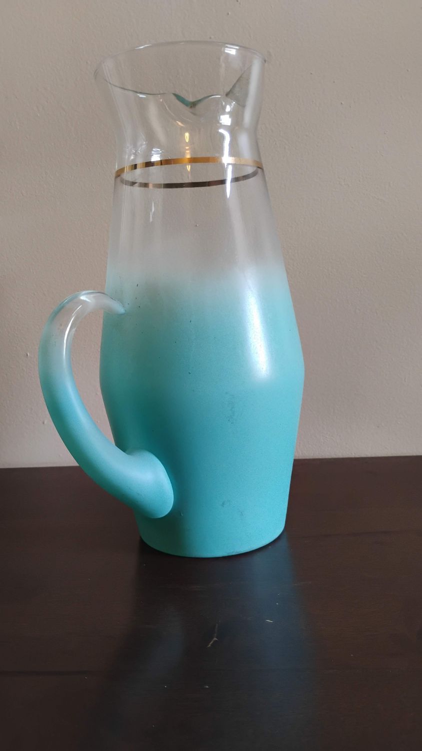 Vintage Mid-Century Frosted Glass Pitcher – $10