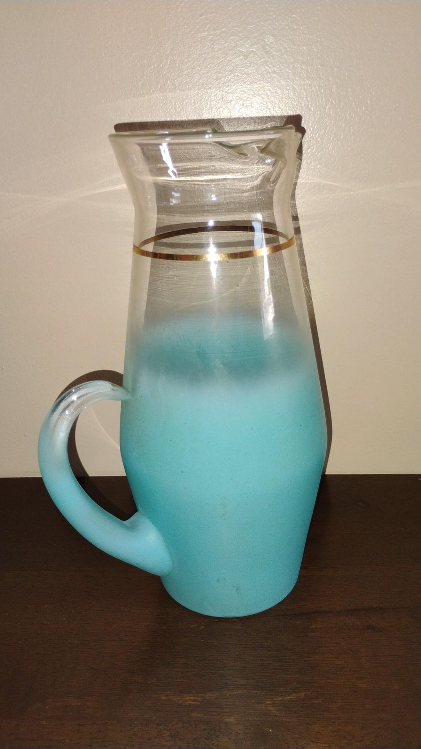 Vintage Mid-Century Frosted Glass Pitcher – $10