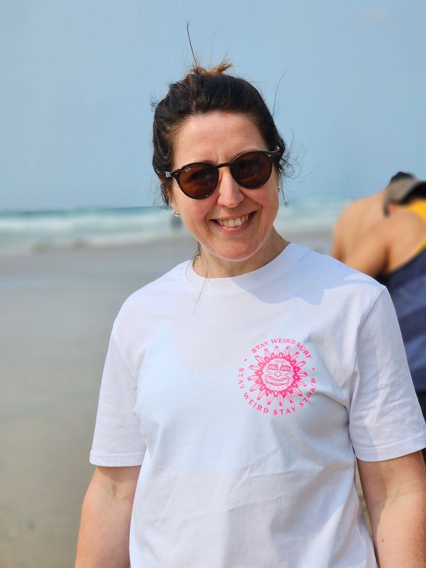 Stay Weird Surf  Fluoro Pink Ink Surfboard Supernova  Tee - Unisex 100% Organic Cotton