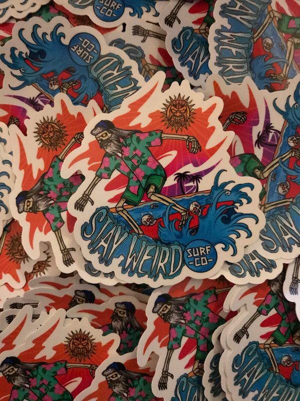 Surfin’ Skelly Stay Weird Surf Die Cut Sticker Surfin’ Skelly Stay Weird Surf Die Cut Sticker