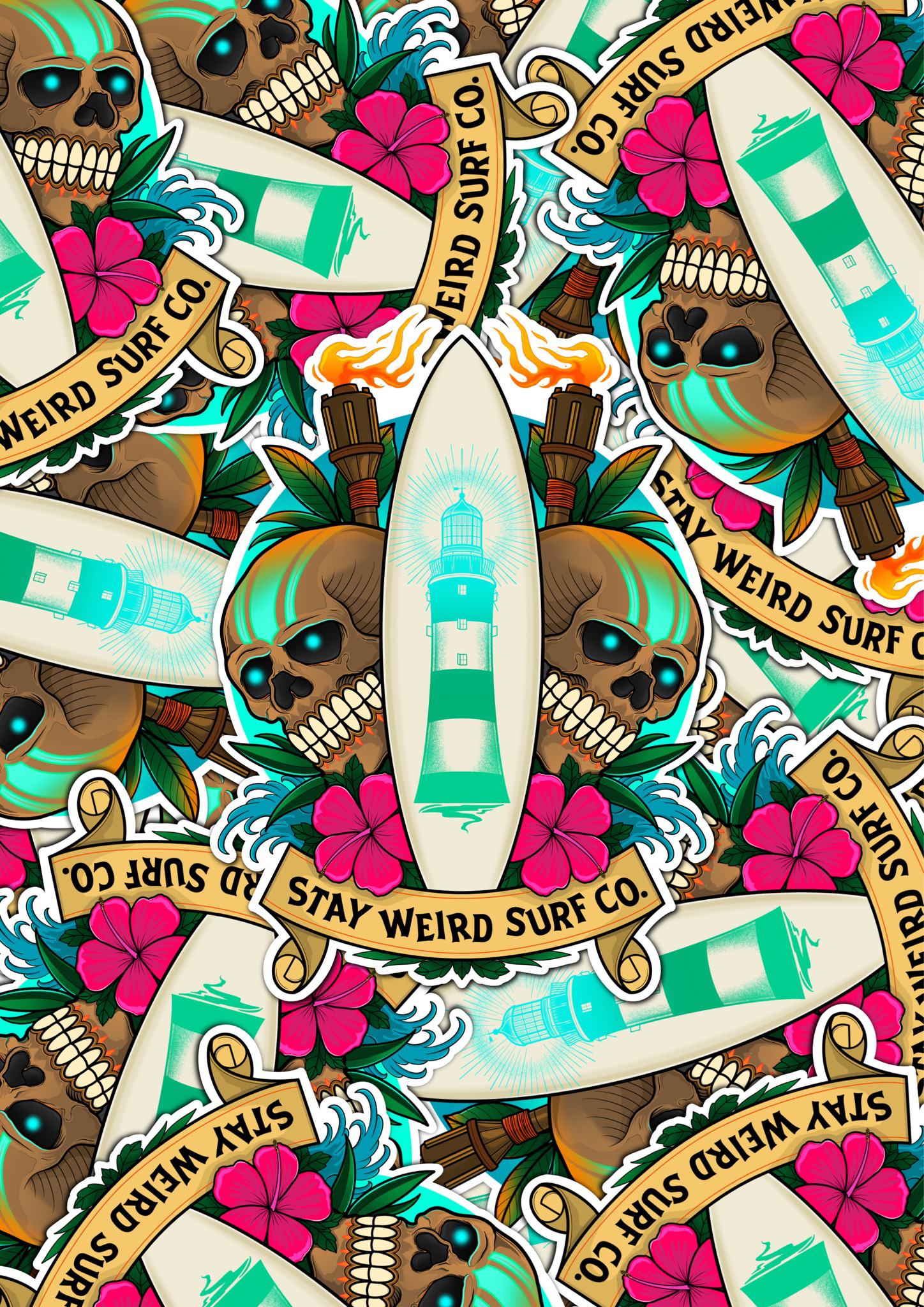 “Cool Lighthouse Brah” Stay Weird Surf Die Cut Sticker