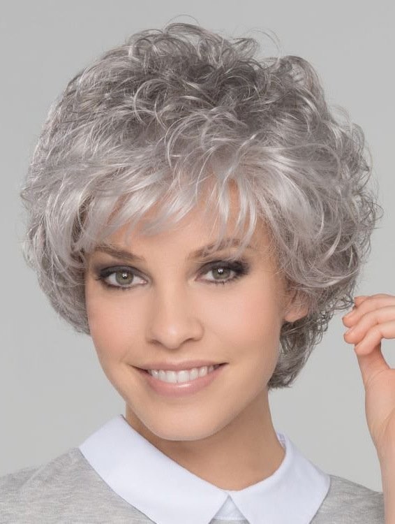 Short curly wig#Silver grey