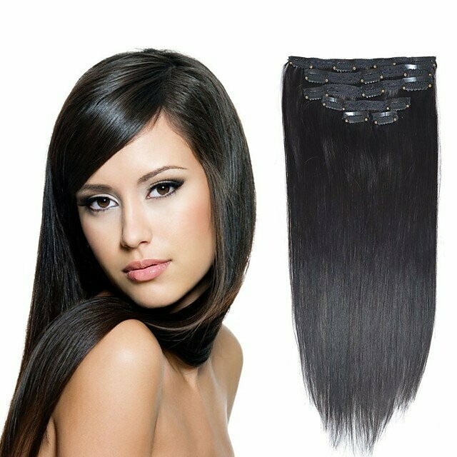 Clip in Hair Extensions (#1, Black ) 18' 100g
