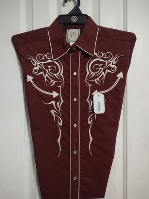 Wine Navajo Embroidered Cowboy Shirt