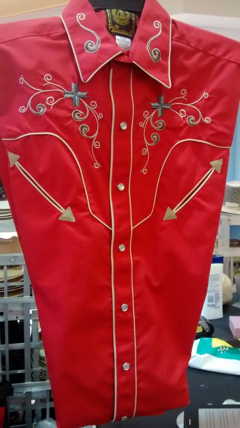 Red Gold Embroider Western Shirt
