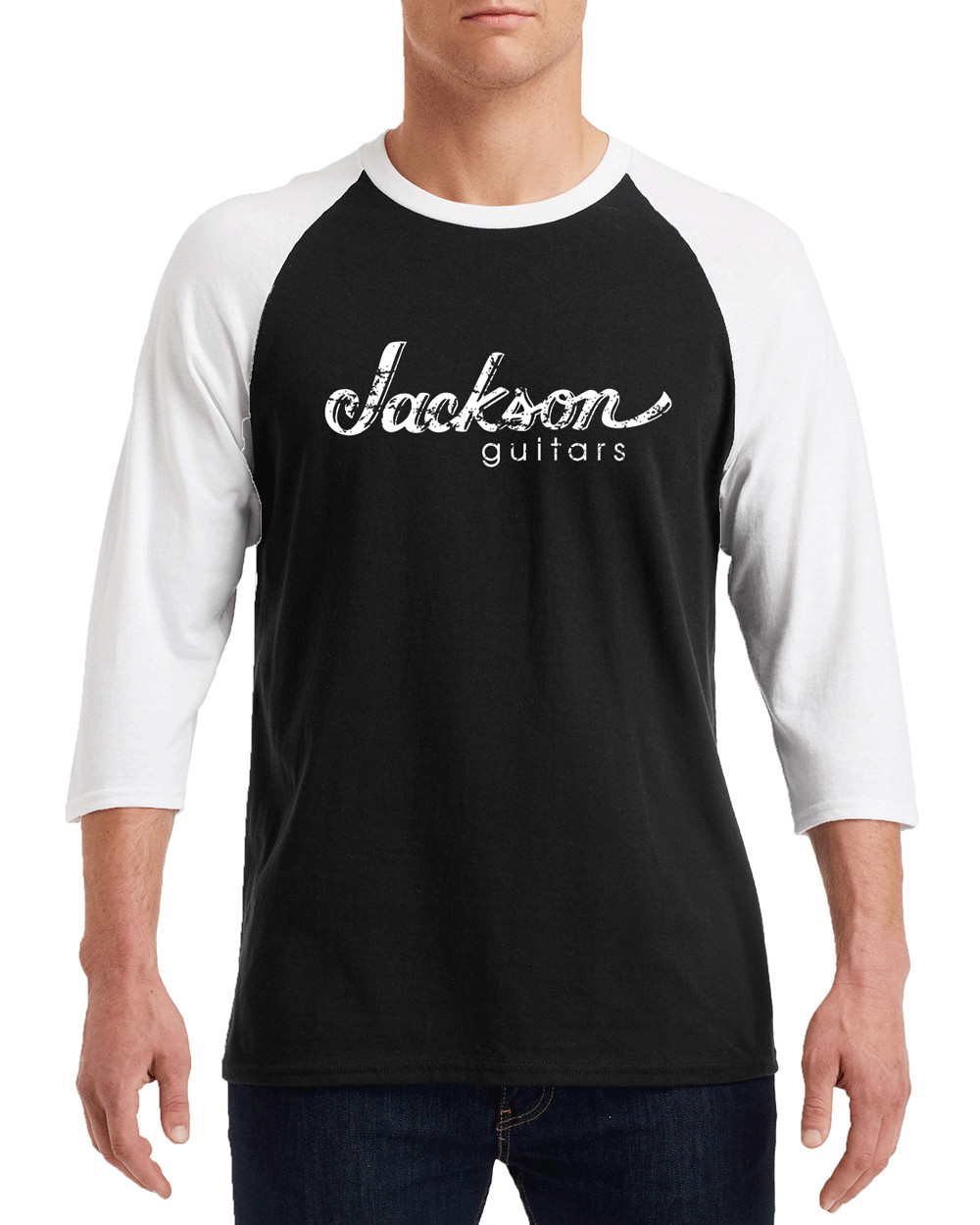 JACKSON GUITARS White Distress Logo Gildan G570 3/4 Sleeve Shirt "FREE SHIPPING" USA