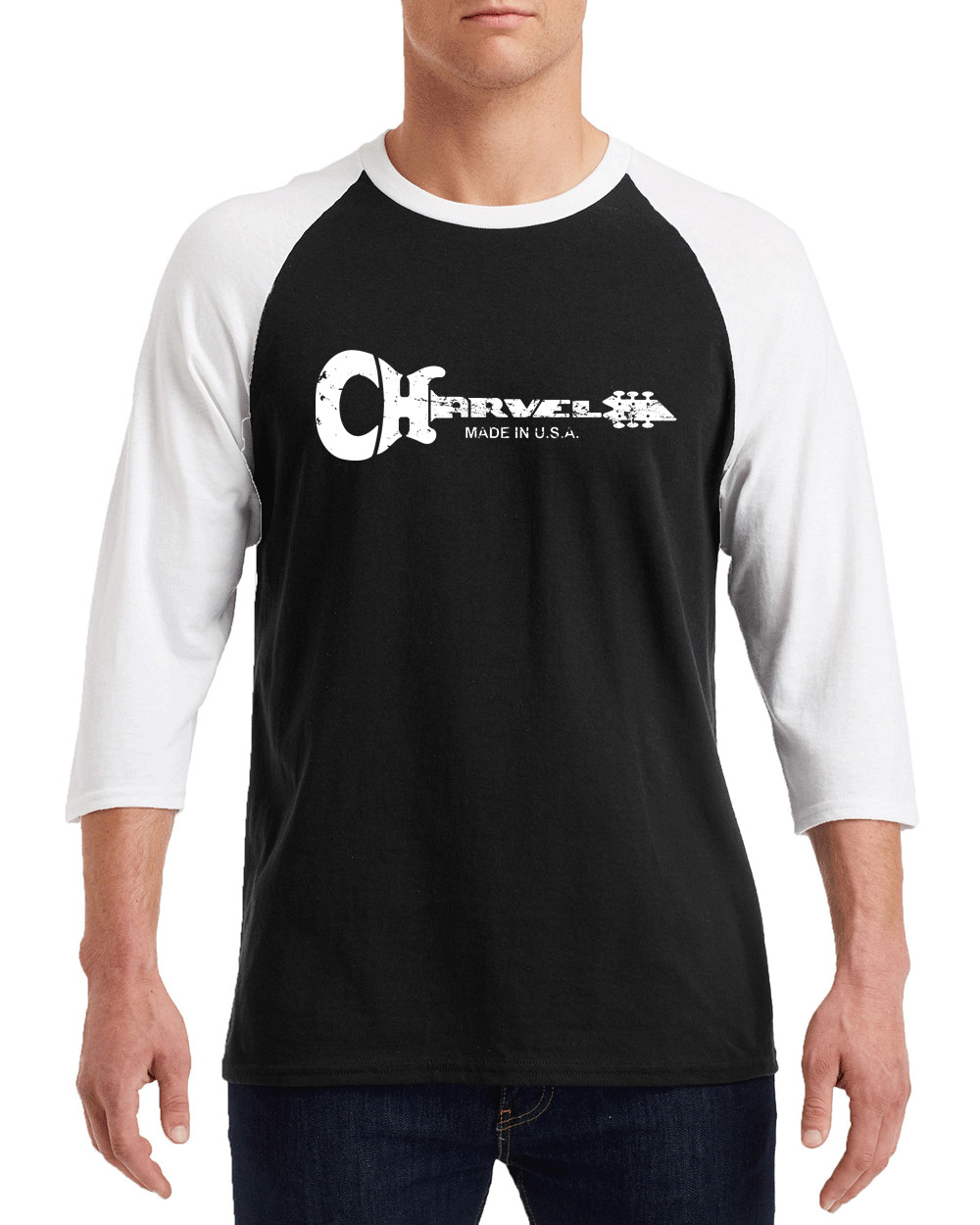 CHARVEL GUITARS White Distress Logo Gildan G570 3/4 Sleeve Shirt "FREE SHIPPING" USA